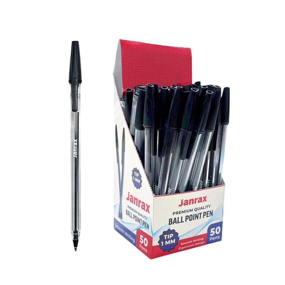 image 1 of Box of 50 Black Ballpoint Pens Smooth Glide by Janrax