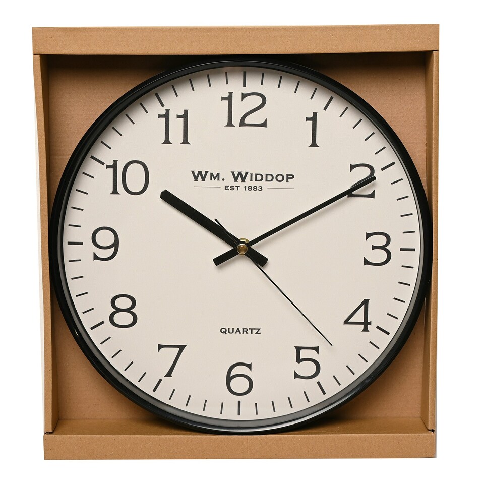 image 1 of Wm Widdop Slim Line Black Cased Wall Clock 30cm Black