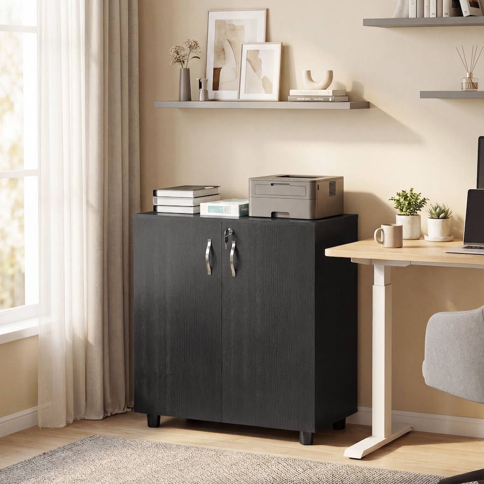 image 1 of Vinsetto 2-Tier Locking Filing Cabinet Office Storage Cabinet, Black