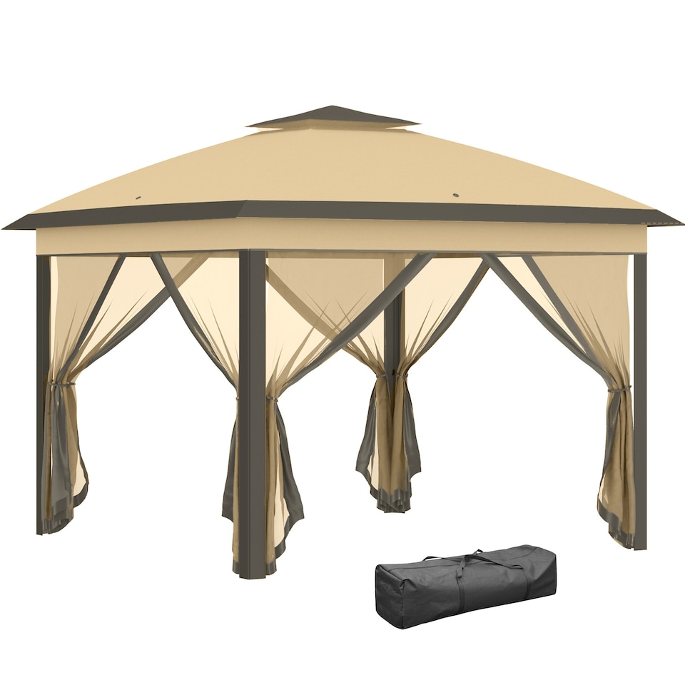 image 1 of Outsunny 3.3 x 3.3m Pop Up Gazebo, Double Roof Foldable Canopy Tent with Zipped Mesh Sidewalls, Height Adjustable and Carrying Bag, Event Tent for Patio Garden, Beige