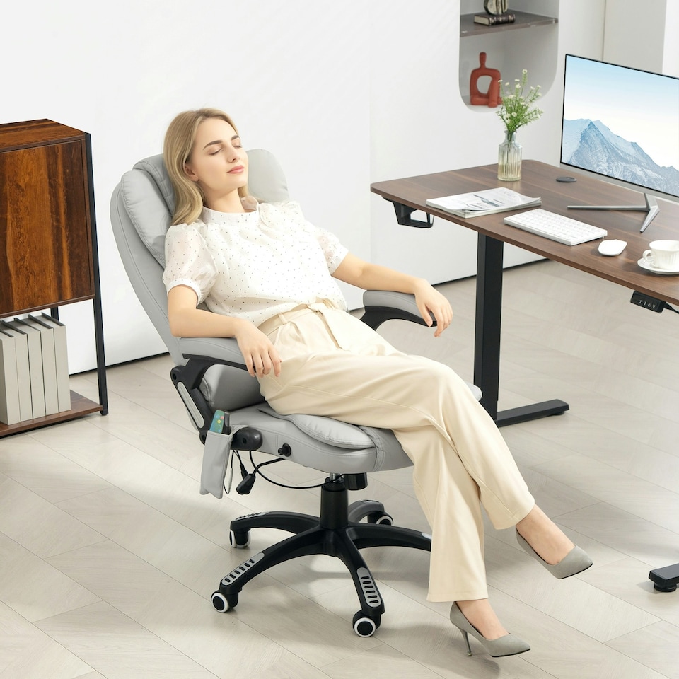 image 1 of HOMCOM Heated Vibrating Massage Chair with Reclining Function, Light Grey