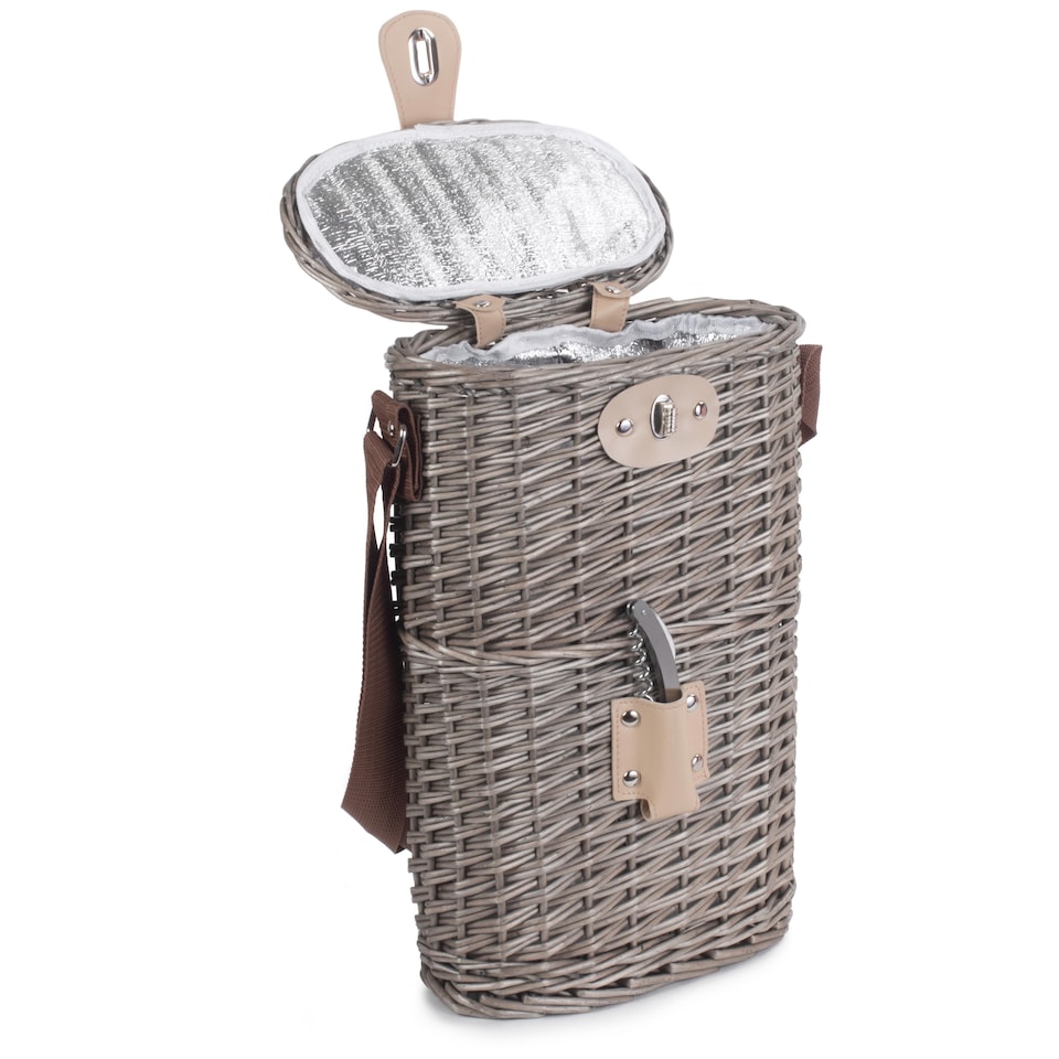 image 1 of Wicker 2 Bottle Willow Insulated Bottle Carrier
