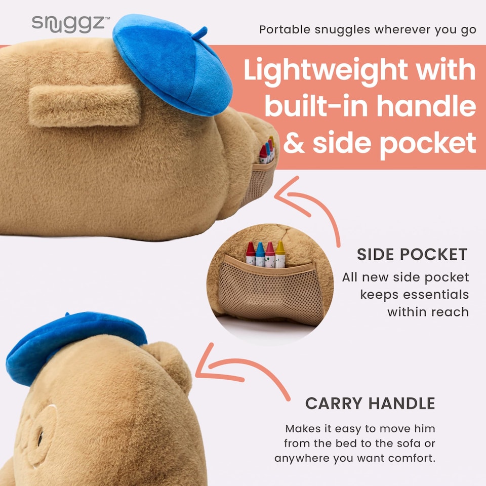 image 1 of Snuggz Croissant Cuddle Cushion with Side Pocket with Carry Handle 3D Novelty Design Back Support Soft Cosy Bed Pillow - 59 x 36 x 34 cm