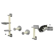 PawHut 4Pcs Wall Mounted Cat Shelves with Hammock, Scratching Post, Grey