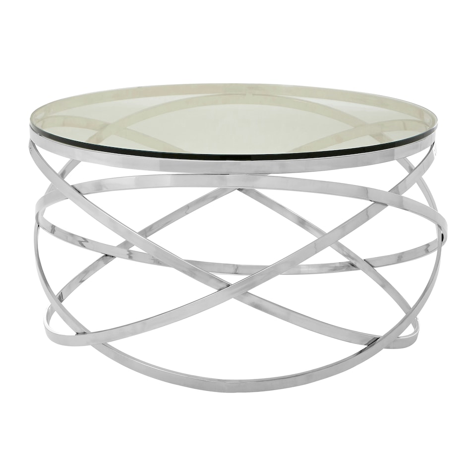 image 1 of Allure Round Silver Swirl Base Coffee Table Silver