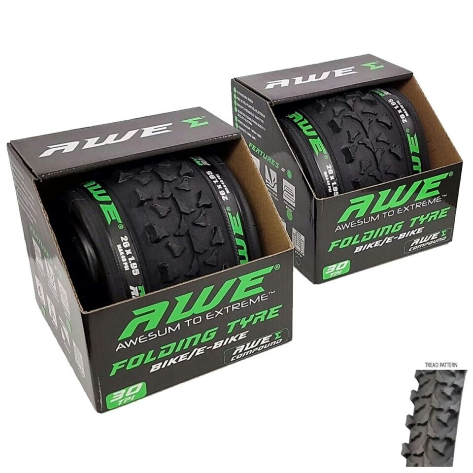 image 1 of AWE AWERide Set x 2 26" x 1.95" Folding Tyre Bike/E-Bike 40 PSI + 30 TPI