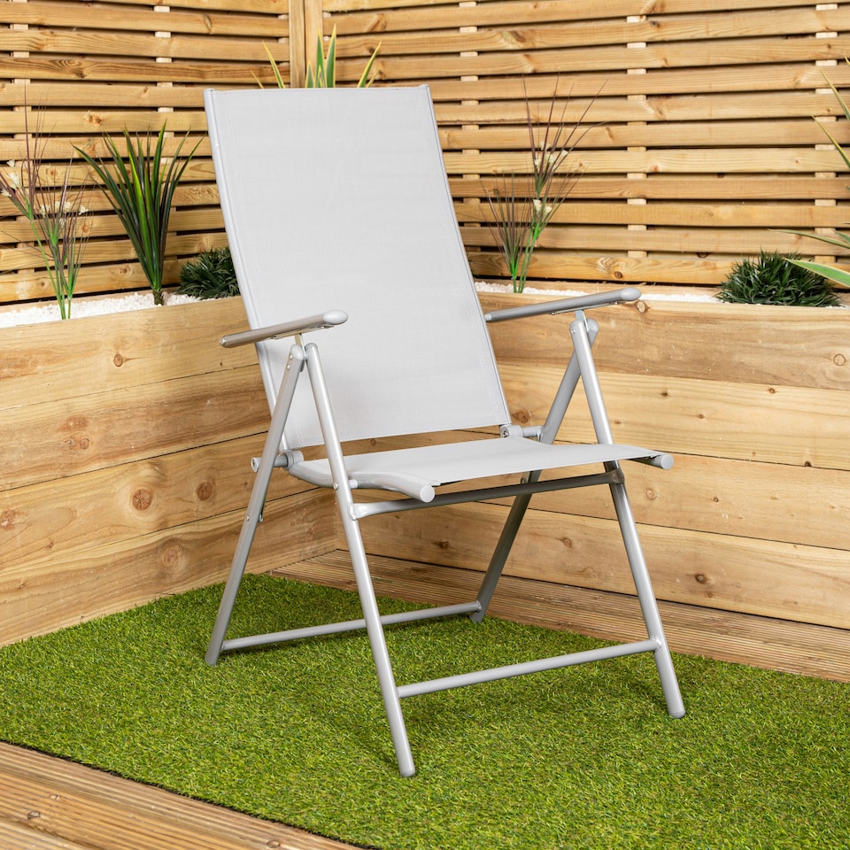 image 1 of Outdoor Garden Patio Multi Position Reclining Folding Chair in Grey Grey