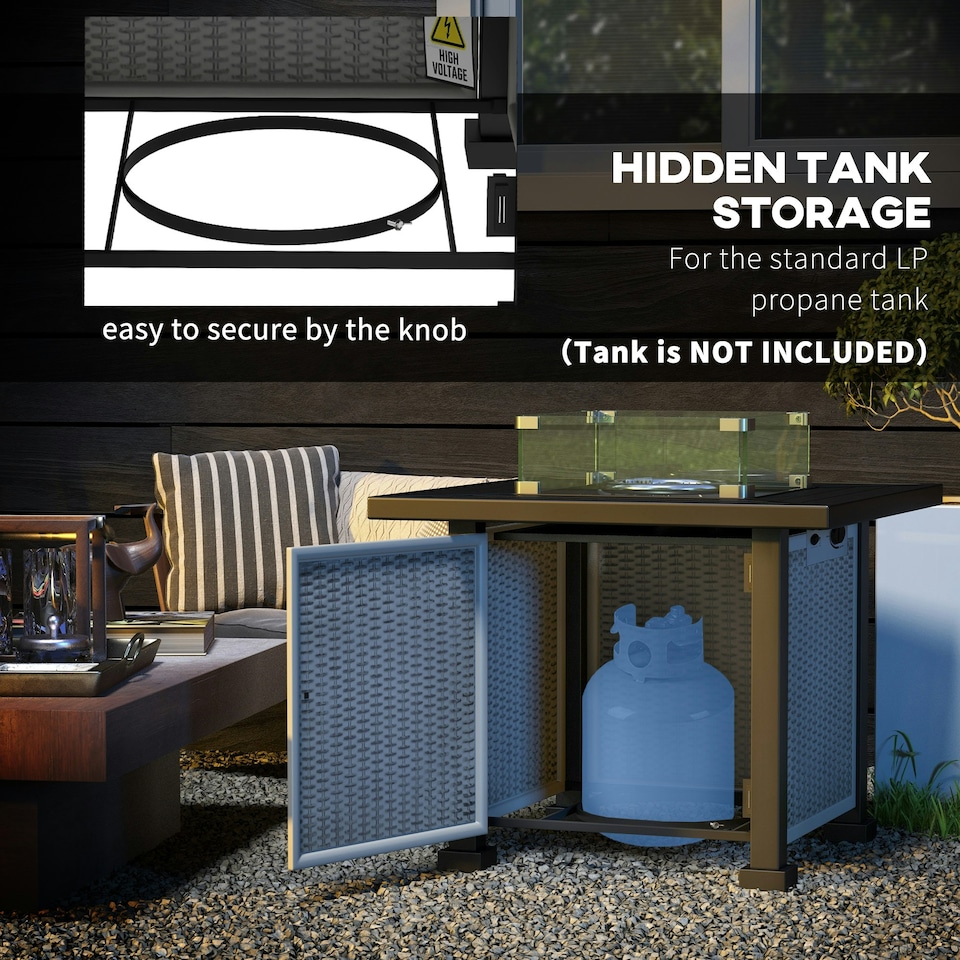image 1 of Outsunny Outdoor Propane Gas Fire Pit Table w/ Wind Screen & Glass Beads, Grey