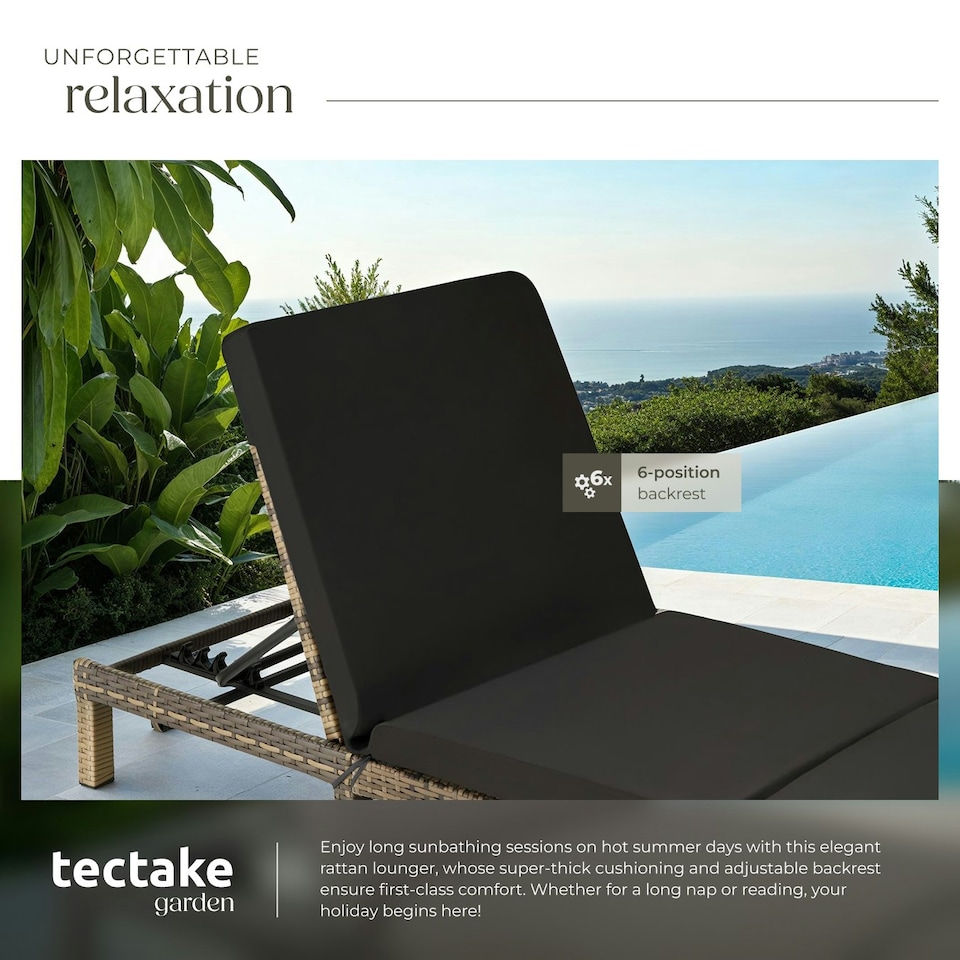 image 1 of Sun Lounger Sofia - 6-step adjustable backrest, thick padding, UV-resistant Brown | Nature