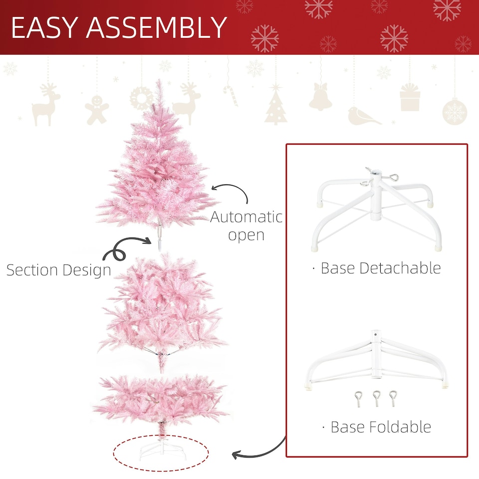 image 1 of HOMCOM 6FT Artificial Christmas Tree w/ Automatic Open for Home Party Pink