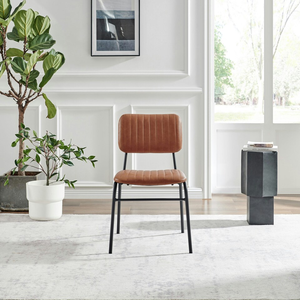 image 1 of Furniturebox Delta 2x Tan Faux Leather Black Legs Dining Chair