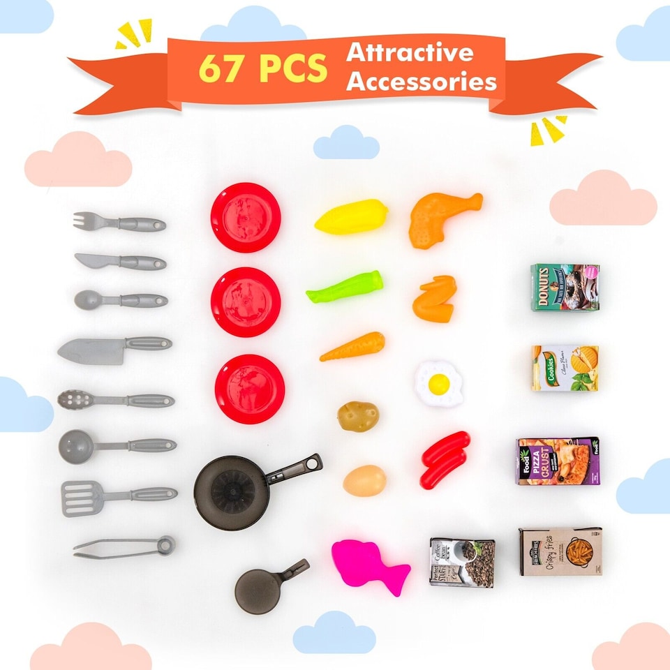 image 1 of COSTWAY 67PCS Kids Play Kitchen Children Pretend Role Play Toy Set