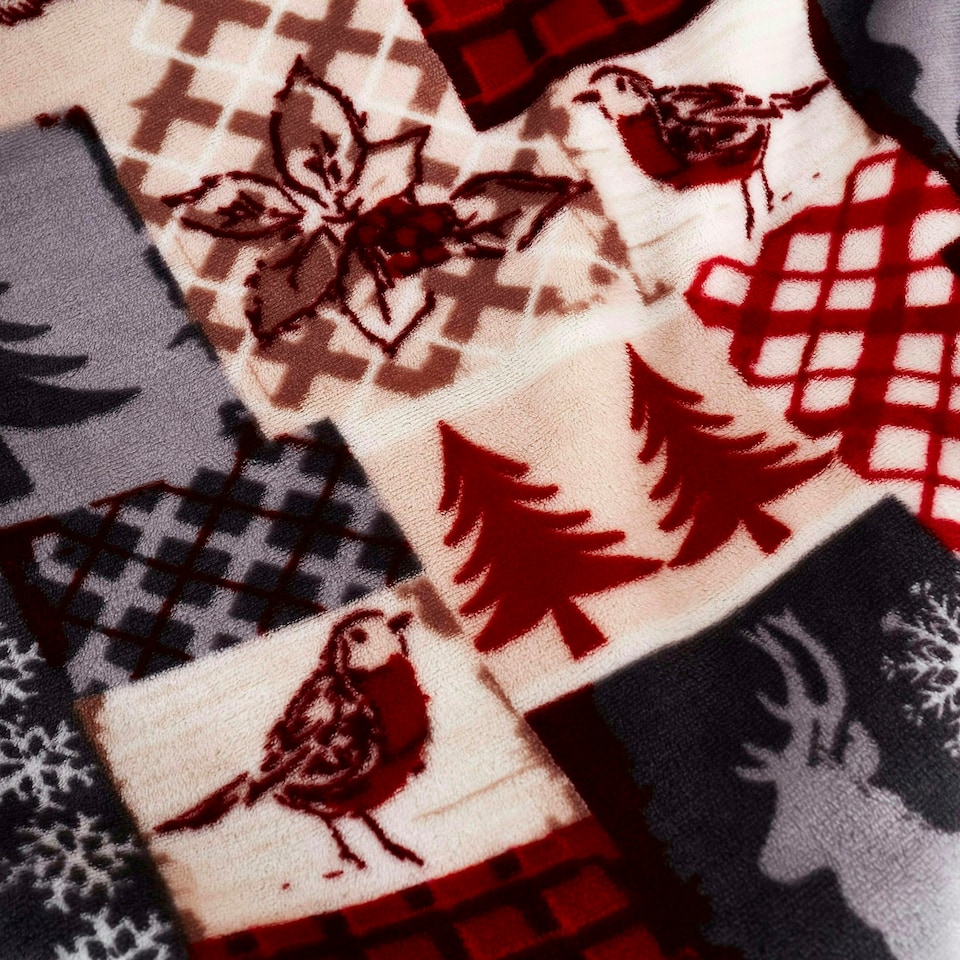 image 1 of Christmas Patchwork Sherpa Fleece Throw