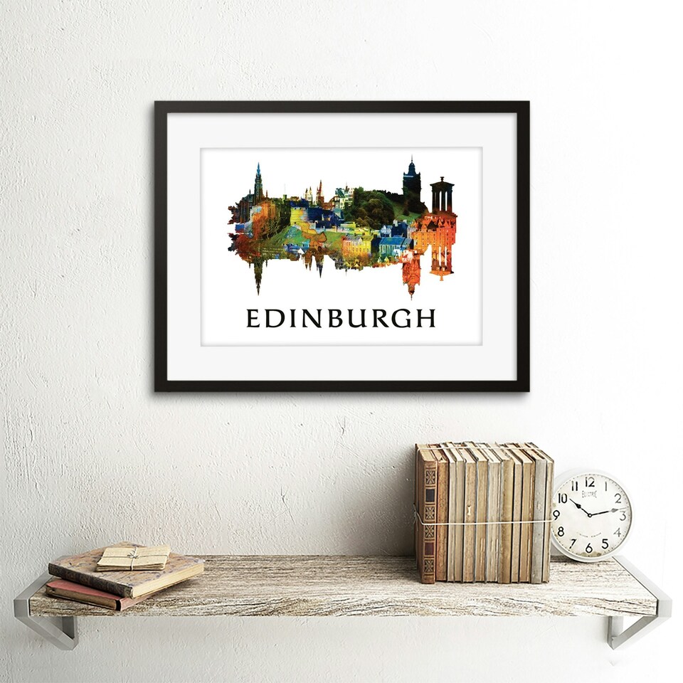 image 1 of Edinburgh Cityscape Symmetry Home Decor 12x16" Framed Wall Art Print