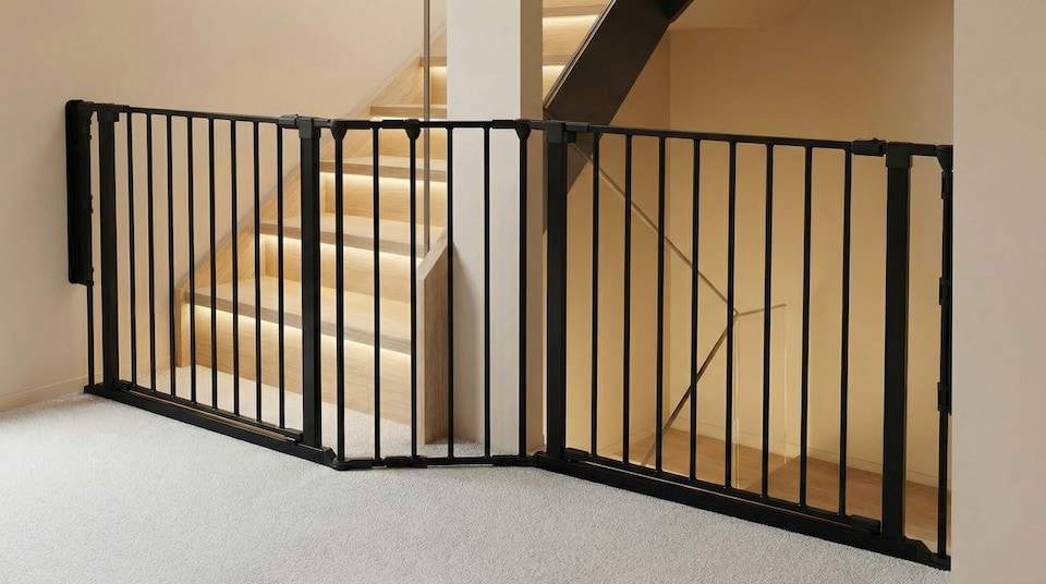 image 1 of Safetots Two Door Multi Panel Solution for Up and Down Staircases, Black, 174cm of length, includes 2 Door Opening Panels