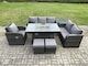 image 1 of Fimous Garden Patio Furniture Wicker Rattan Gas Fire Pit Table and Sofa Chair set with Side Table 2 Small Footstools