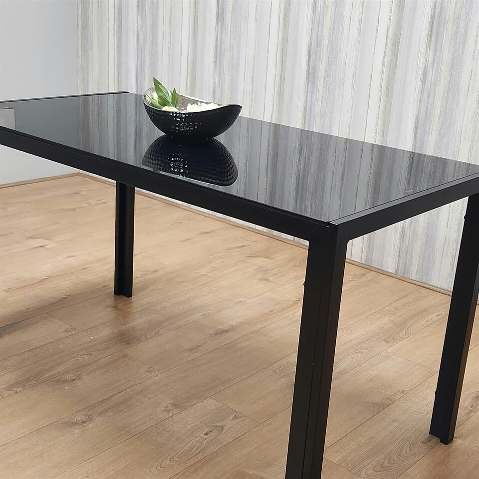 image 1 of Dining Table Black Glass Kitchen Place for 4 Seats, Dining Table Only (Black H 75 x L 120 x W 70 cm) Black