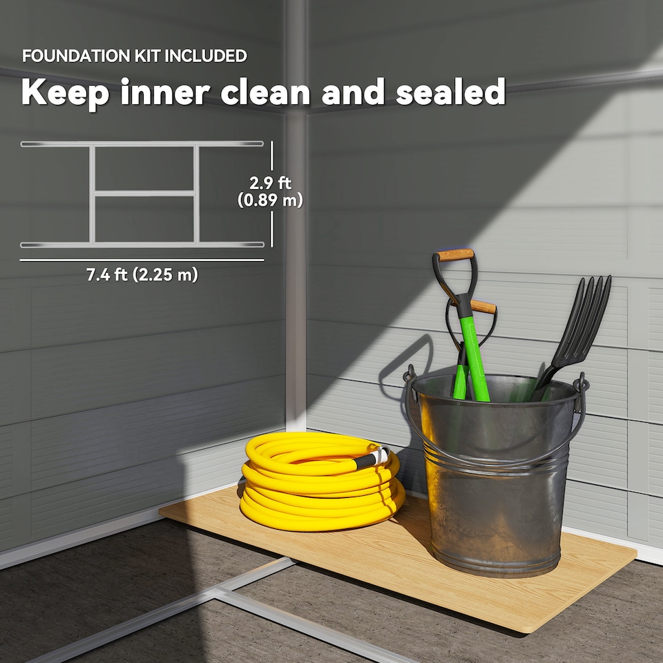 image 1 of Outsunny 8 x 6ft Plastic Garden Storage Shed with Foundation Kit, Polypropylene Outdoor Storage Tool House with Ventilation Slots and Lockable Door, Light Grey | Grey | 1