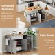 image 4 of VILUXE Mobile Kitchen Island with Foldable Worktop, Drawer, Adjustable Cabinets, 3 Door Spice Racks, Towel Rail and 5 Wheels, Grey