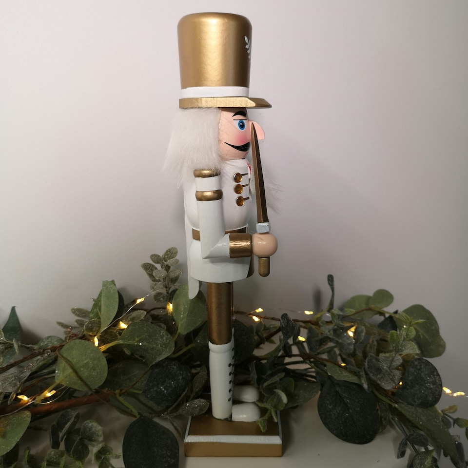 image 1 of 30cm Wooden Christmas Nutcracker Soldier Decoration with White Body and Shoes