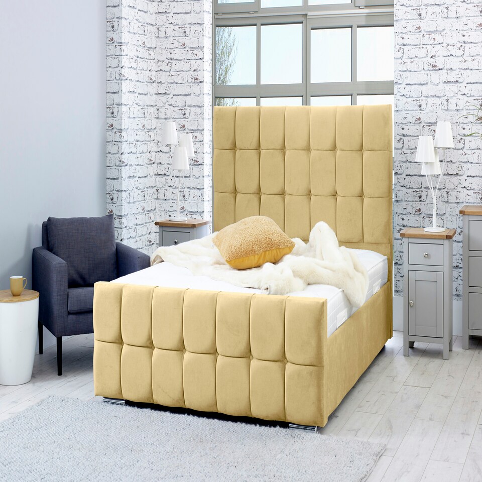 Capri Plush Small Double Bed Frame - Beige
