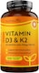 image 1 of Nutravita Vitamin D3 3000iu & K2 100ug (MK7) - Supports Normal Bones, Muscles, Teeth and Immune System - 120 Vitamin D3 K2 Vegetarian Capsules