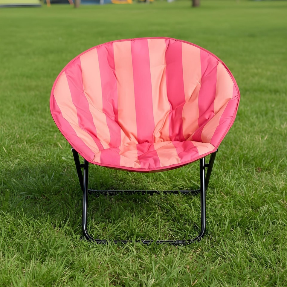 image 1 of OHS Stripe Moon Camping Chair Round Folding Outdoor Garden Seat | Multi | Pink/Orange