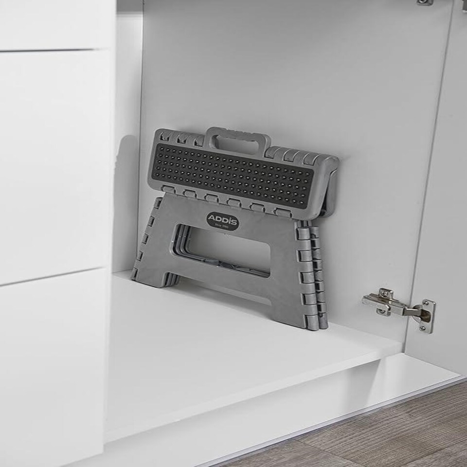 image 1 of Folding Step Stool, Metallic Grey N/A