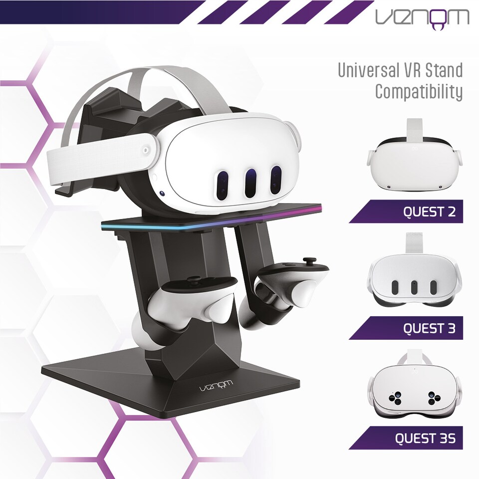 image 1 of Venom LED Charging Stand for Meta Quest 3S, Quest 3, Quest 2 & Quest Pro
