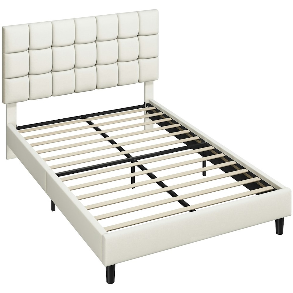 image 1 of Yaheetech 150 cm W × 200 cm L Upholstered Bed Frame Beige