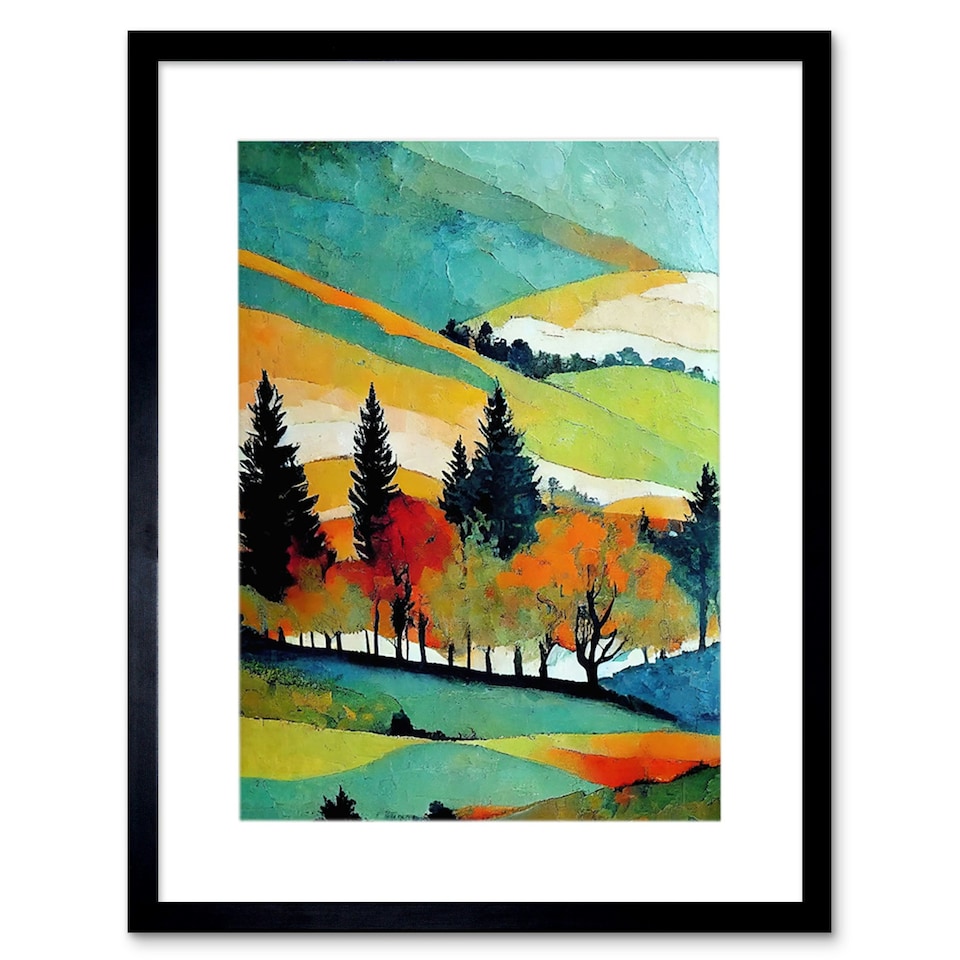 image 1 of Colourful Autumn Landscape Scotland Hillside Forest Oil Framed Wall Art Print