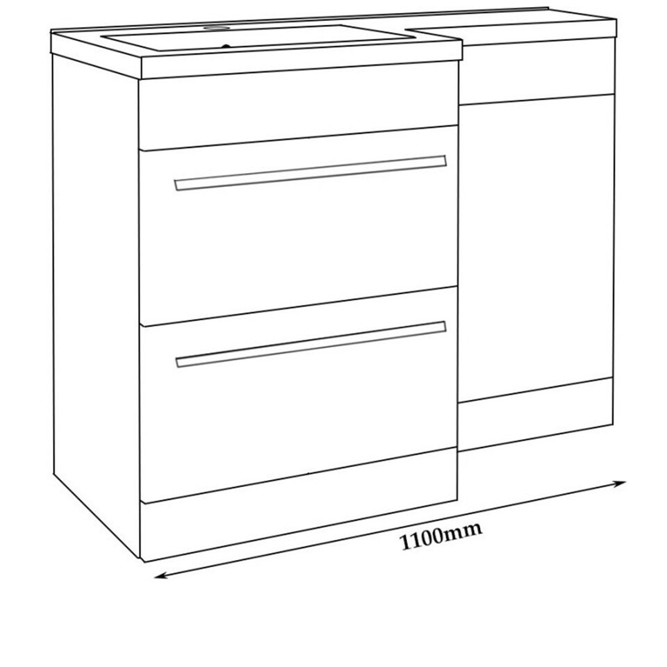 image 1 of Bathroom Left Handed 2-Drawer Combination Unit with L Shape Basin 1100mm Wide - White - (Urban) - Brassware Not Included White