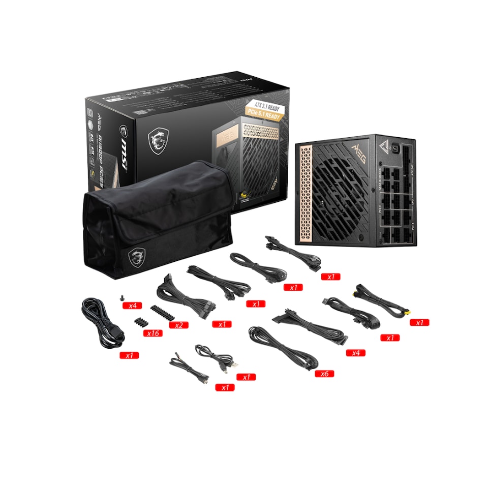 image 1 of MSI MEG Ai1300P 1300W Full Modular 80-Plus PCIe 5.0 Platinum Power Supply