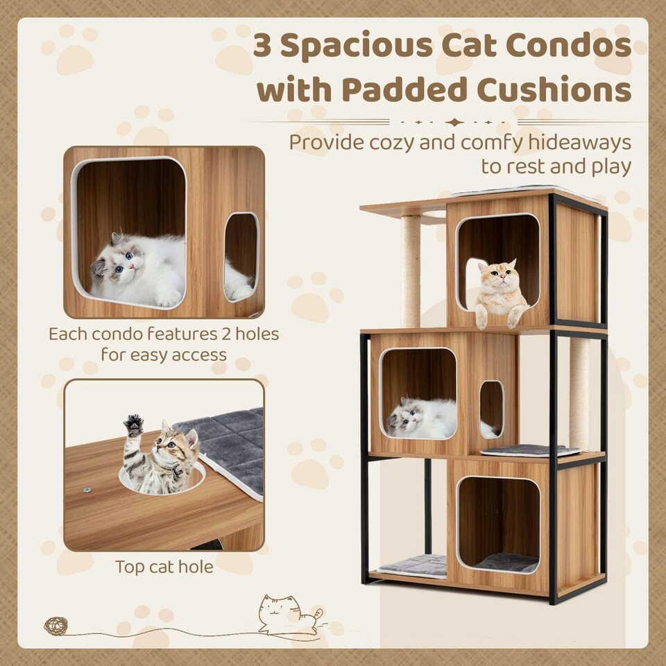 image 1 of COSTWAY Modern Cat Tree Kittens Cat Tower House