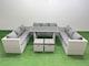 image 1 of Fimous Patio Outdoor Garden Furniture Sets with Black Glass Top Dining Table 3 Seater Sofa 2 Small Stool Light Grey