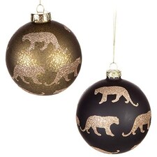 Premier Large Glitter Glass 1 x Leopard Christmas Bauble 10cm