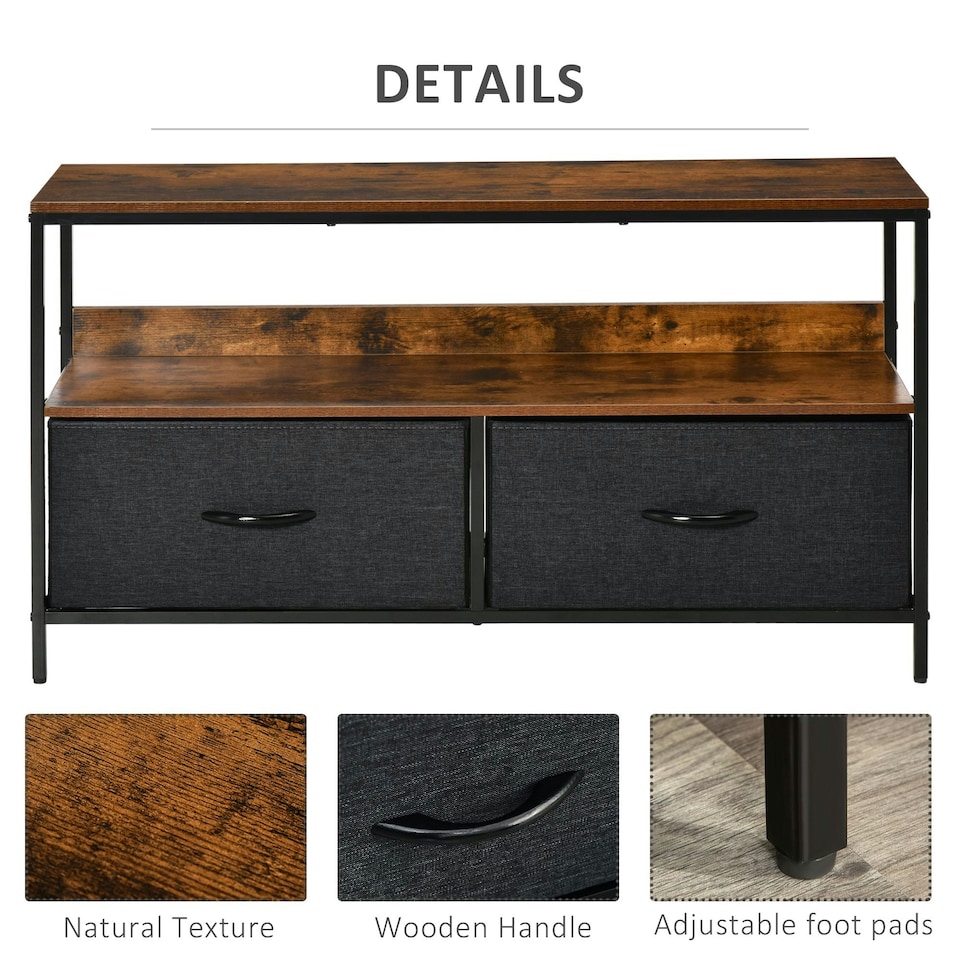 image 1 of HOMCOM TV Cabinet, TV Console Unit with 2 Foldable Linen Drawers Rustic Brown