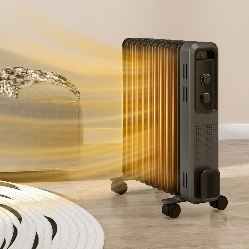 image 1 of HOMCOM Oil Filled Radiator Portable Heater W/ 11 Fin, 3 Heat Settings, Grey