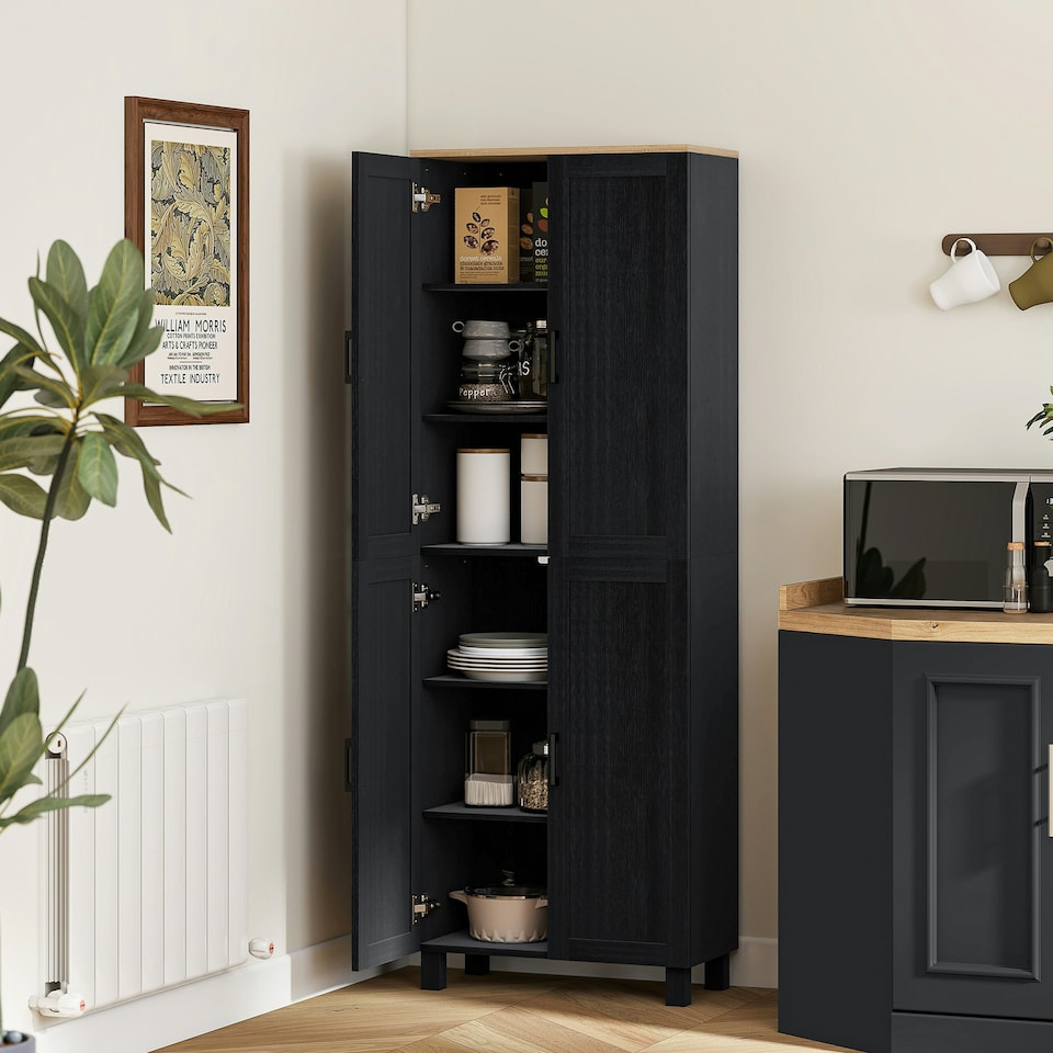 image 1 of HOMCOM Modern Kitchen Cupboard Storage Cabinet with 6 Shelves, Black