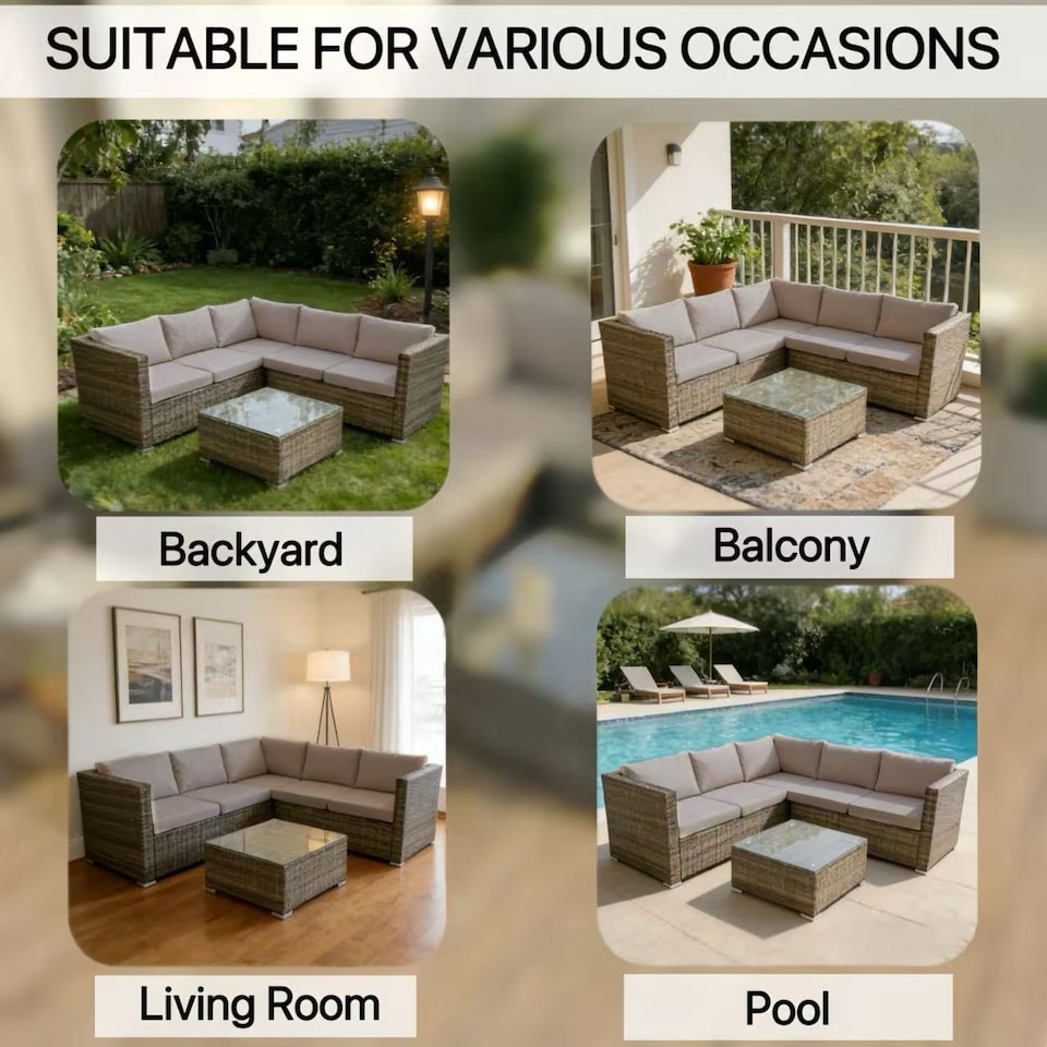 image 1 of Alivio 5-Seater PE Rattan Patio Corner Sofa Set with Table, Anti-UV Cushions