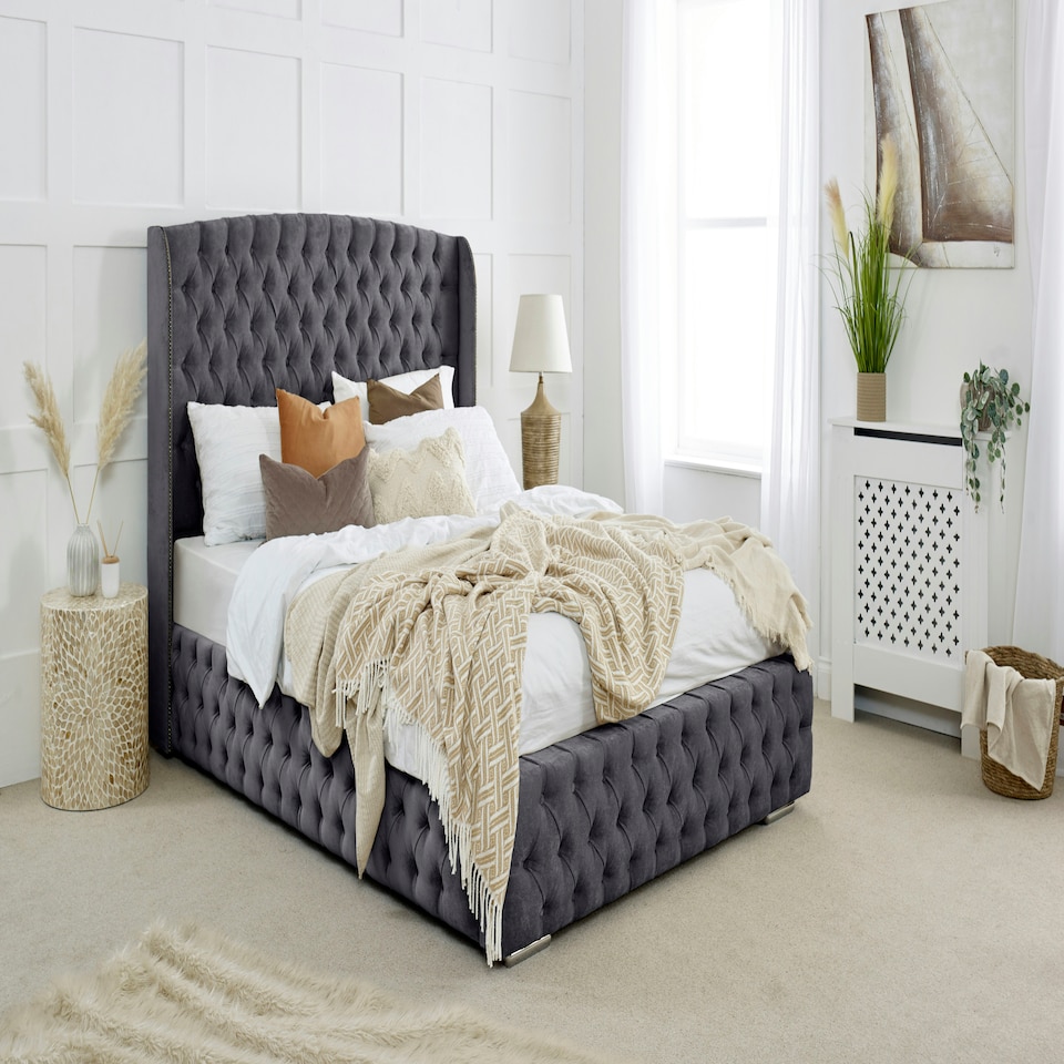 Reily Plush Single Bed Frame - Steel