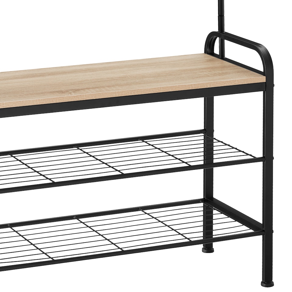 image 1 of Coat Stand - shoe rack, seat, 2 shelves and 9 coat hooks | Brown | industrial wood light, oak Sonoma | One Size | 1