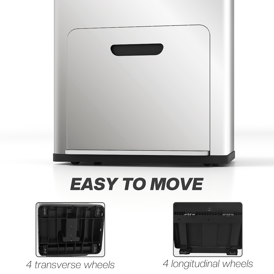 image 1 of HOMCOM Kitchen Bin, 2 x 18L and 20L Volumes, Stainless Steel 3 Compartment Bin with Wheels, Soft Close Lid, Removable Inner Buckets, Fingerprint-Proof for Recycling and Waste, Silver Tone | Silver | 1