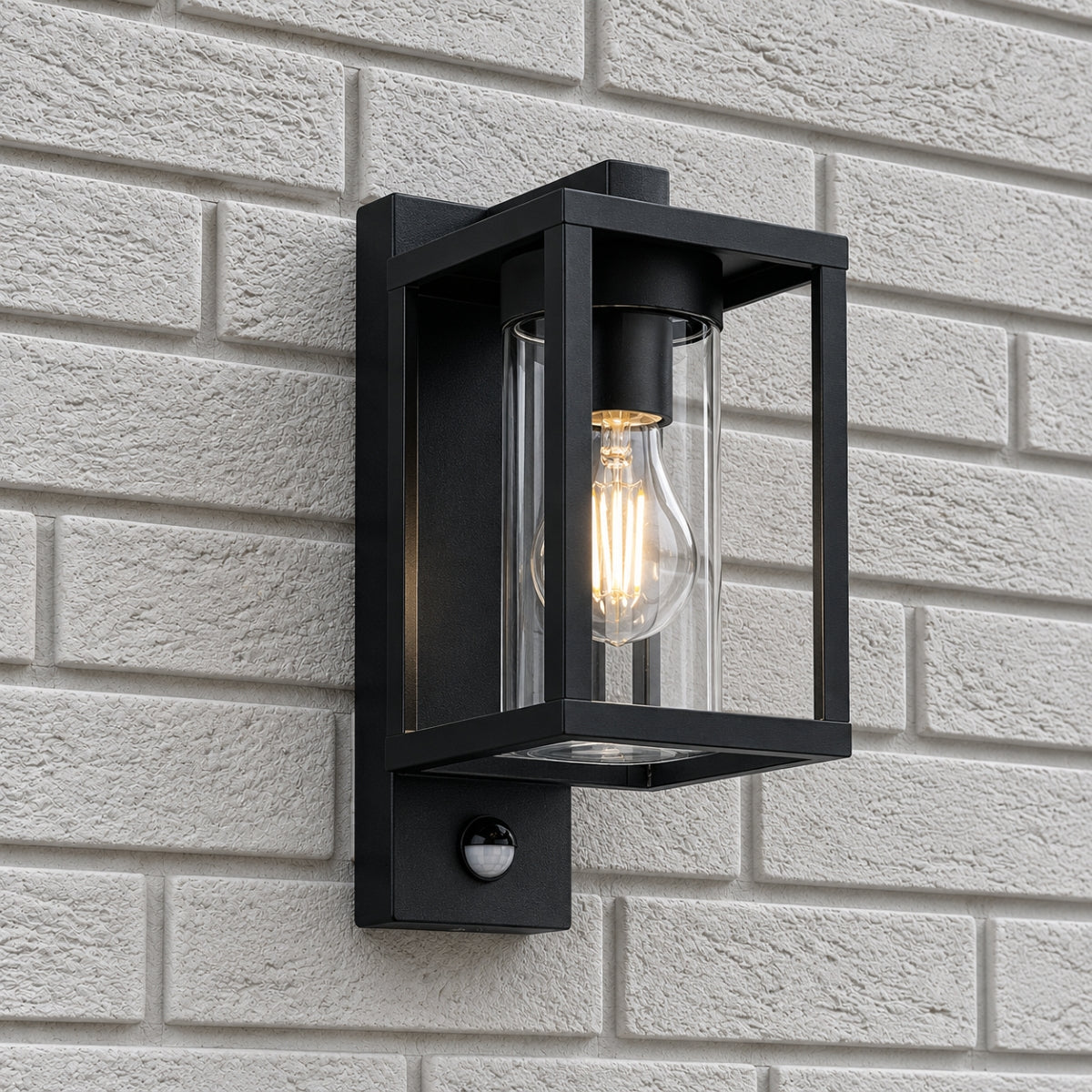 CGC Lighting Outside Wall Light Black Modern, E27 Bulb, Mains Powered, Garden, Porch, Patio Black PIR