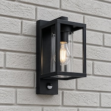 CGC ABEL Matt Black Box Lantern Wall Light with PIR Motion Sensor