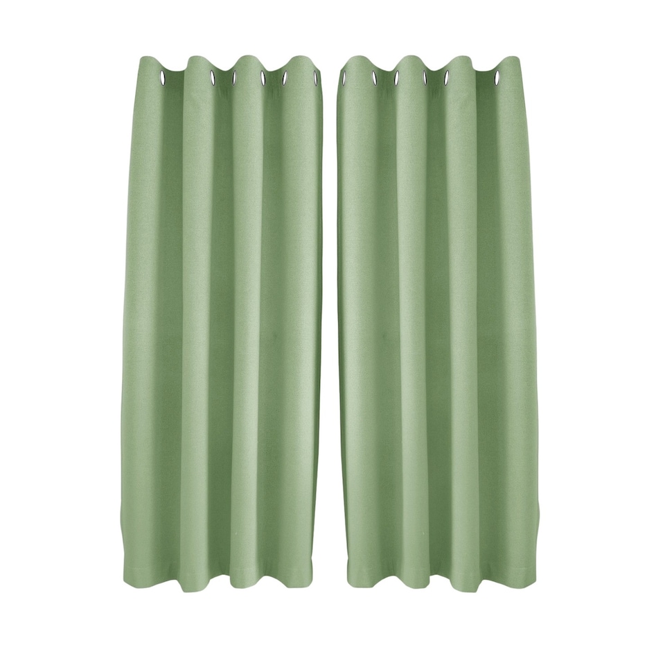 image 1 of Olive Green Linen Blackout Eyelet Curtains - 46x63 Inch Drop - 2 Panel | Green | One Size