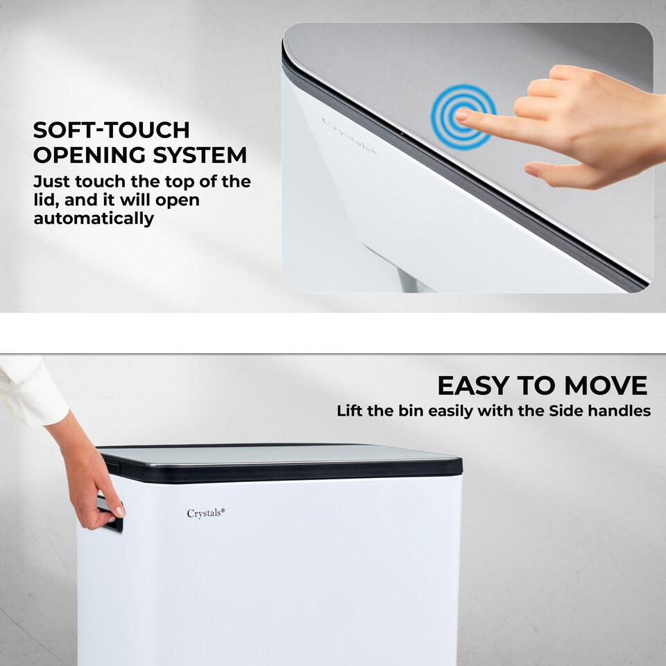 image 1 of 60L Dual Compartment Kitchen Waste Bin White Rubbish Waste Separator with Press Top Lid