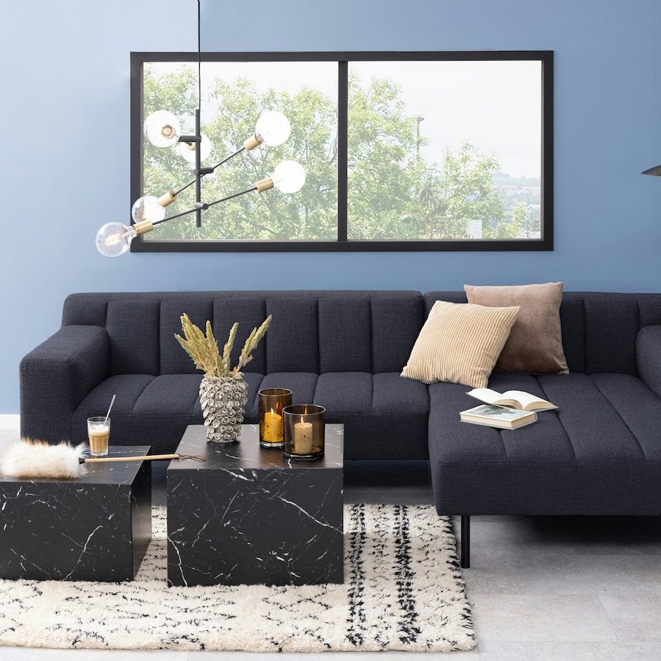 image 1 of Dice Square Coffee Table Set in Black Marble Effect