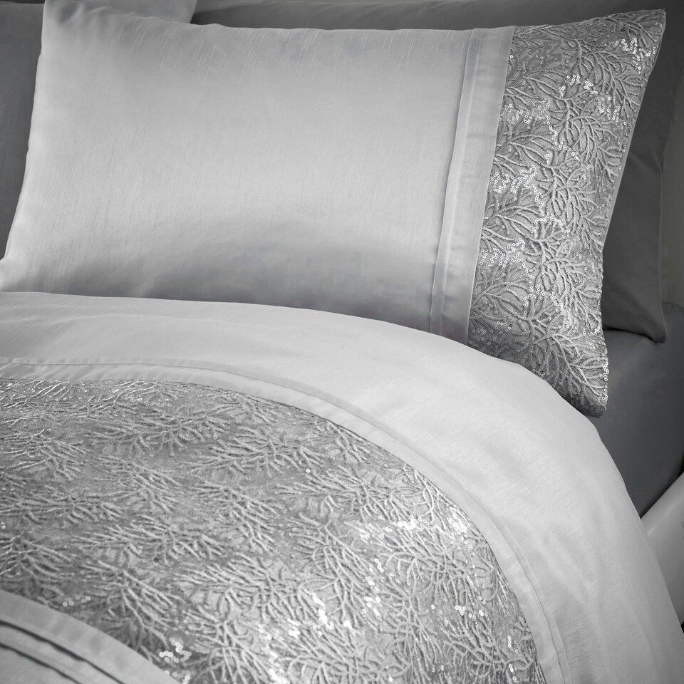 image 1 of Portfolio Home Rouen Embellished Sequins Bedding Duvet Cover Set Silver | King
