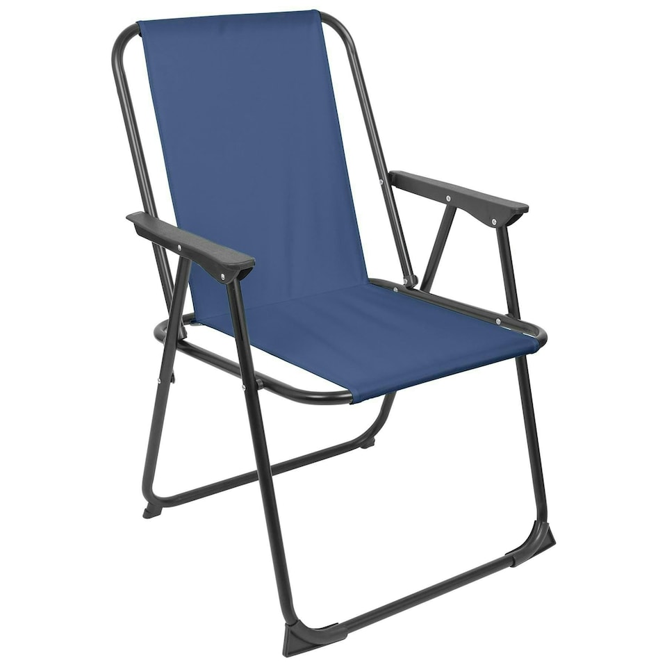 image 1 of Harbour Housewares Folding Metal Beach Chair - Matt Black/Navy